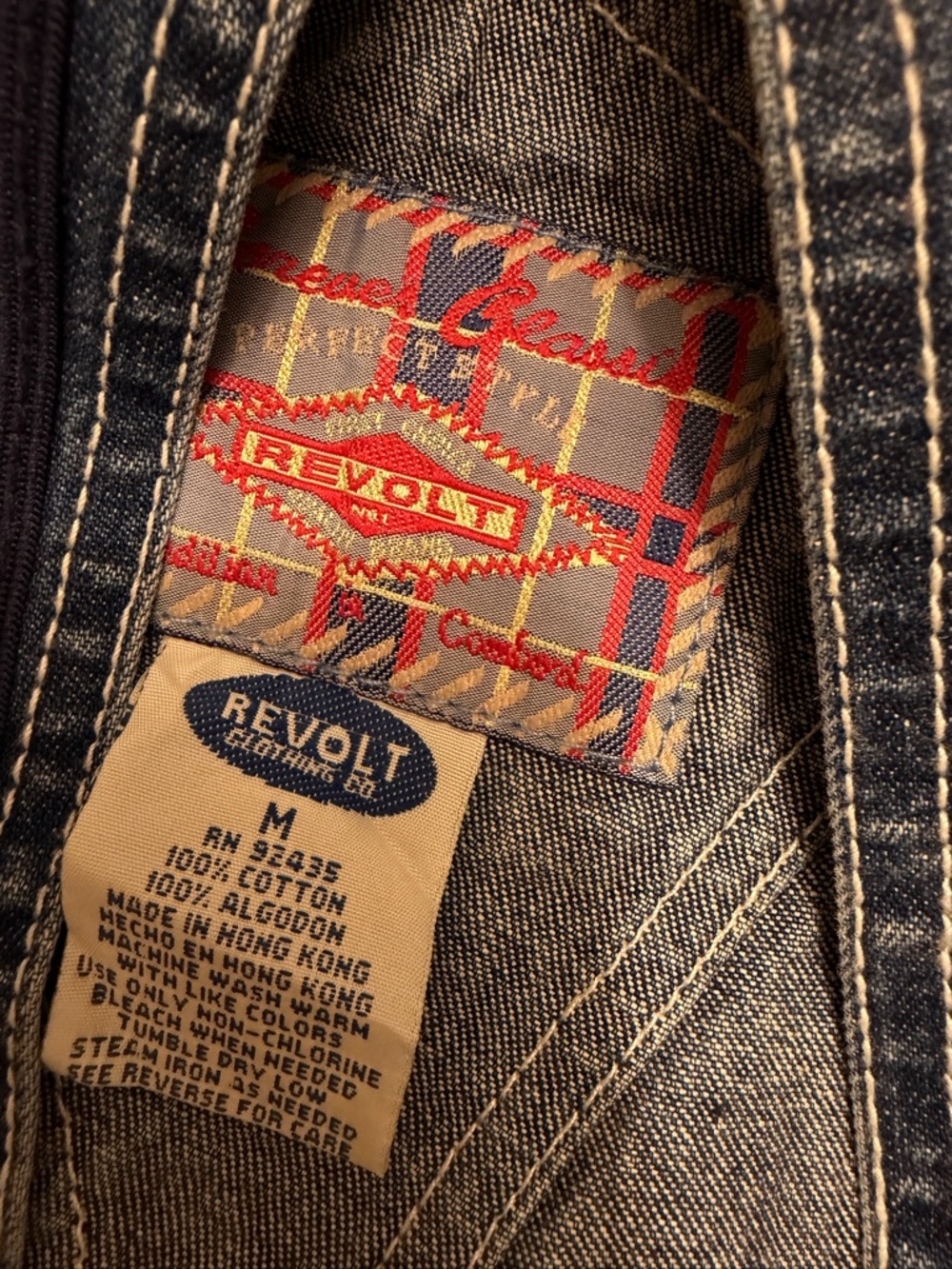 Revolt Clothing Co vintage Denim Jean Overalls Medium 90s Y2K Striped Straps - Picture 7 of 10